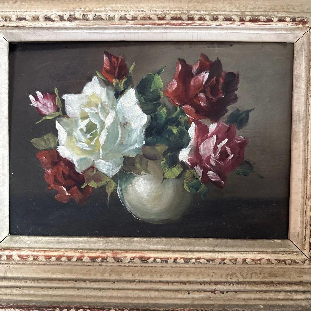 綺麗な薔薇が描かれてる油彩画 キャンパス約36 cmX29cm.