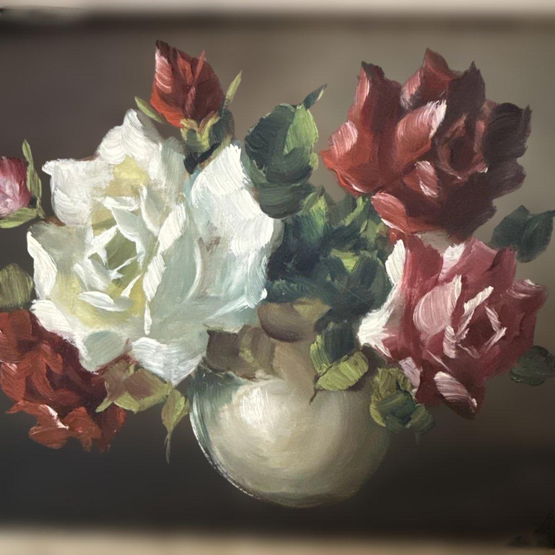 綺麗な薔薇が描かれてる油彩画 キャンパス約36 cmX29cm.