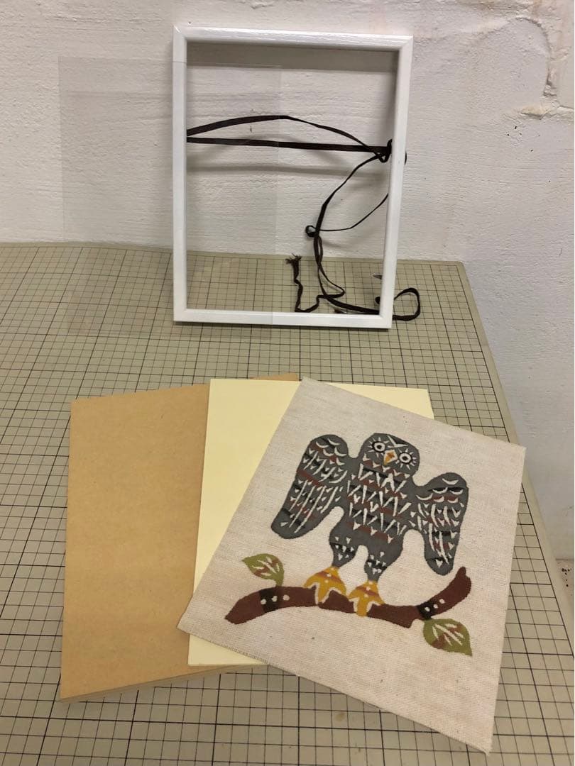 オ*ム様 柚木沙弥郎　染色工芸家　型染絵　フクロウ　額縁付