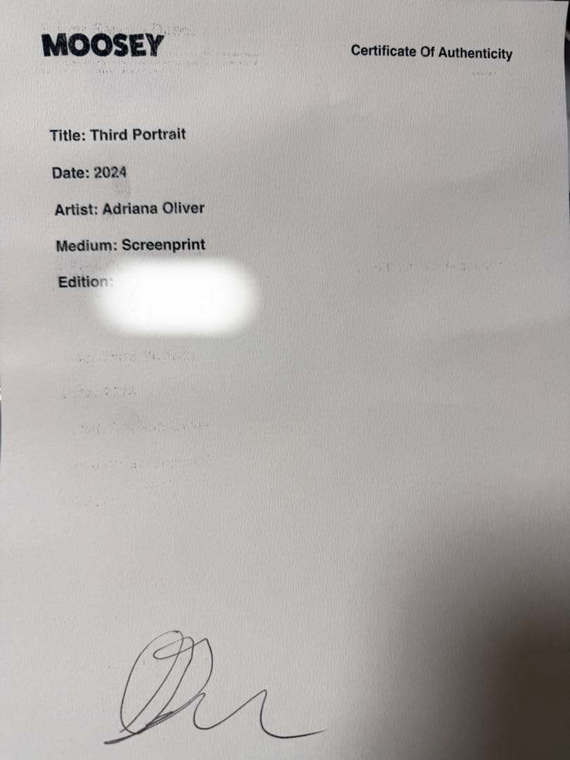 Adriana Oliver 'Third Portrait'アドリアナオリバー