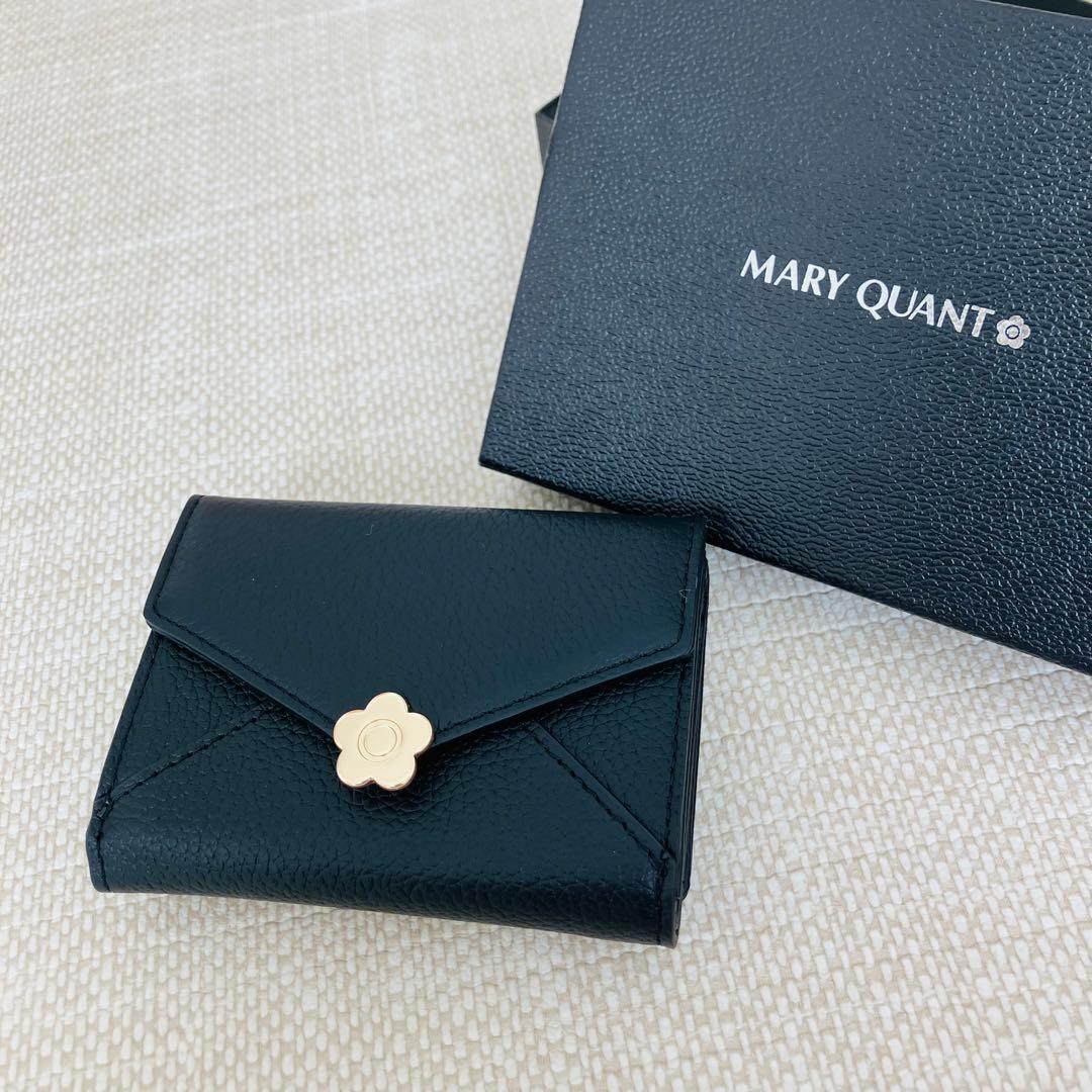 【現行】マリークワント シーリング デイジー レター ミニウォレット シボ革 黒