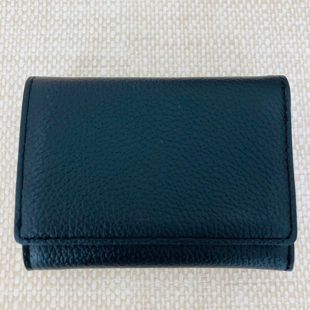 【現行】マリークワント シーリング デイジー レター ミニウォレット シボ革 黒