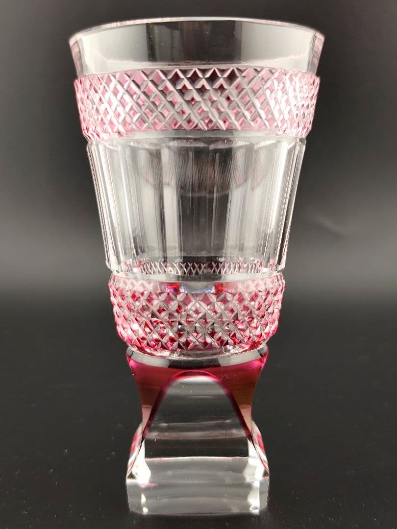 超希少品☆薩摩切子 紅被硝子 面取鹿の子文 高杯（切子、江戸切子、薩摩切子）