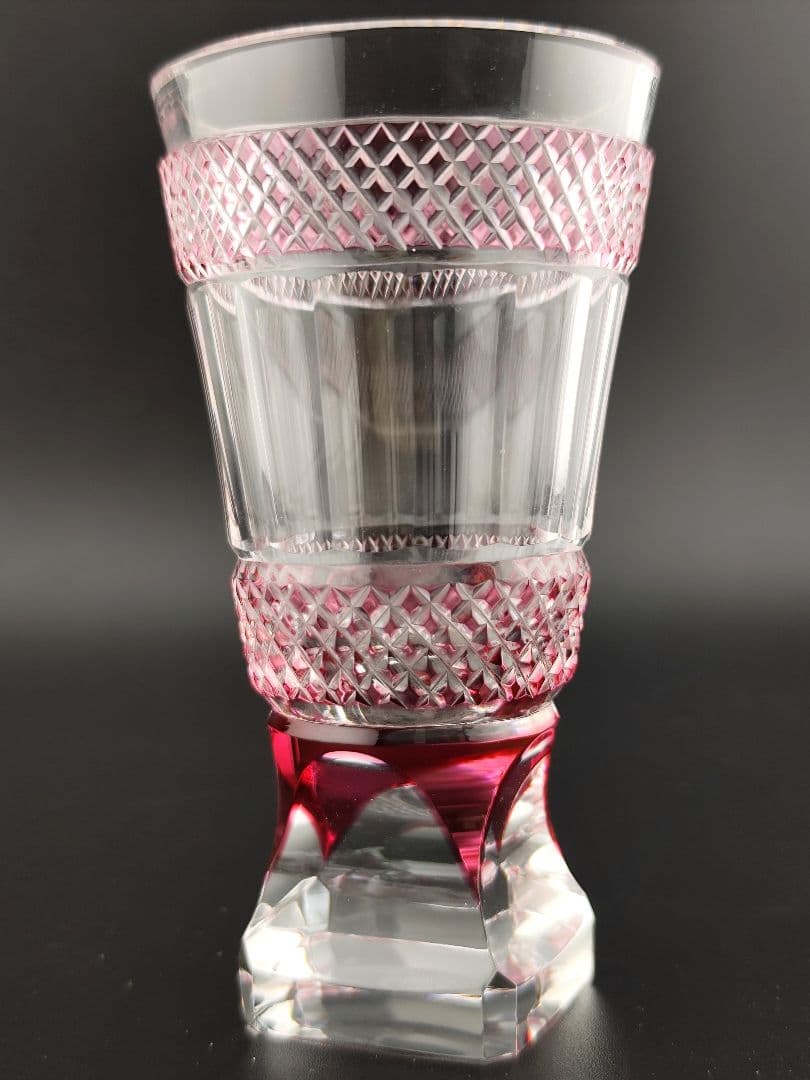 超希少品☆薩摩切子 紅被硝子 面取鹿の子文 高杯（切子、江戸切子、薩摩切子）