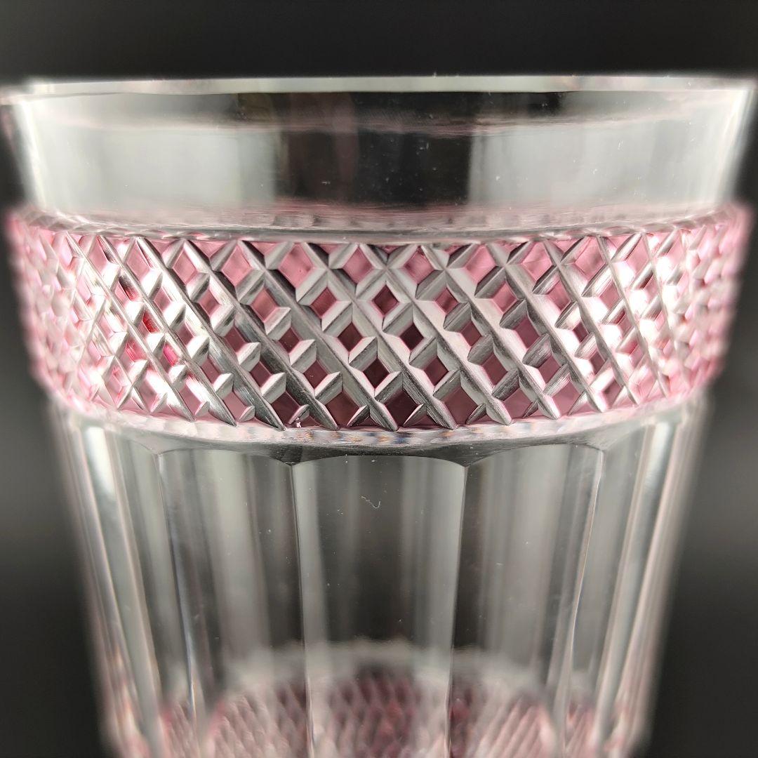 超希少品☆薩摩切子 紅被硝子 面取鹿の子文 高杯（切子、江戸切子、薩摩切子）