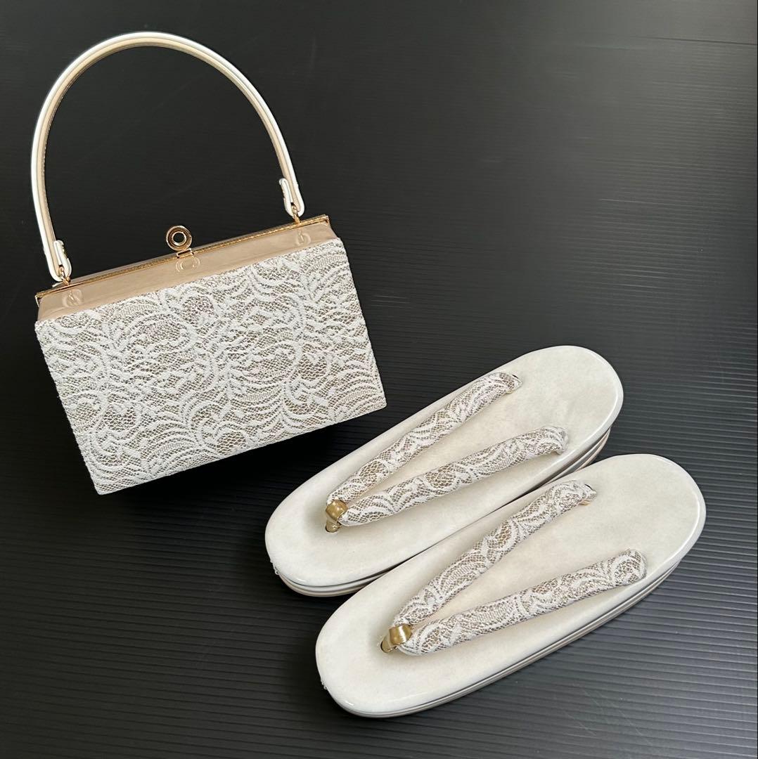 ponta ☆彡ホワイトレースハンドバッグと草履セット