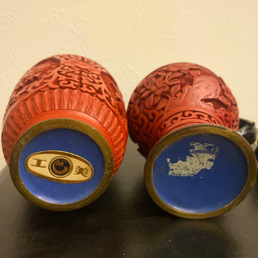 堆朱漆彫り花瓶 中国美術 彫刻 花瓶彫漆 花瓶（花の彫刻） 年代物 美品