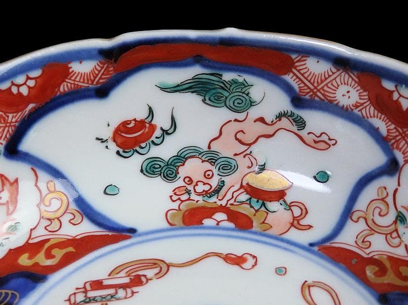 古伊万里　色絵　獅子に波千鳥の図　膾皿　春寒鉢　４客　 CZd