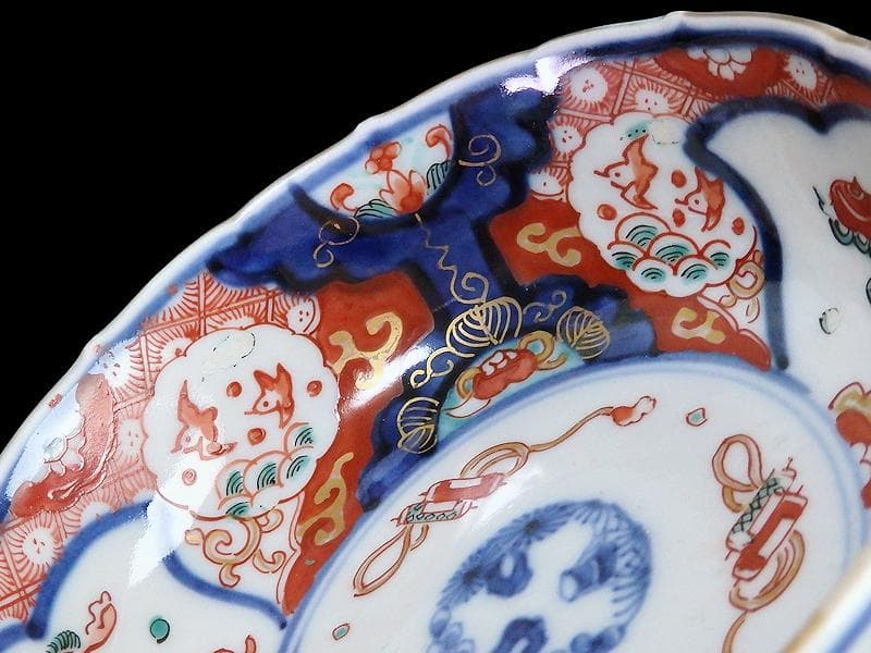 古伊万里　色絵　獅子に波千鳥の図　膾皿　春寒鉢　４客　 CZd