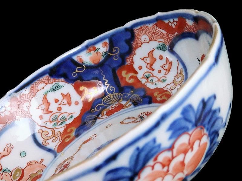 古伊万里　色絵　獅子に波千鳥の図　膾皿　春寒鉢　４客　 CZd