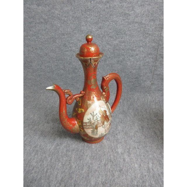 赤絵九谷金彩花鳥人物図龍持手水注 [B27943]