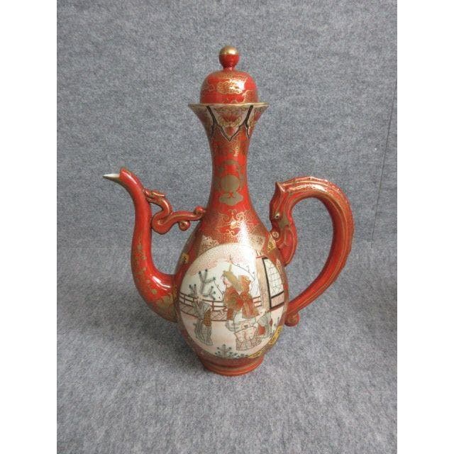 赤絵九谷金彩花鳥人物図龍持手水注 [B27943]