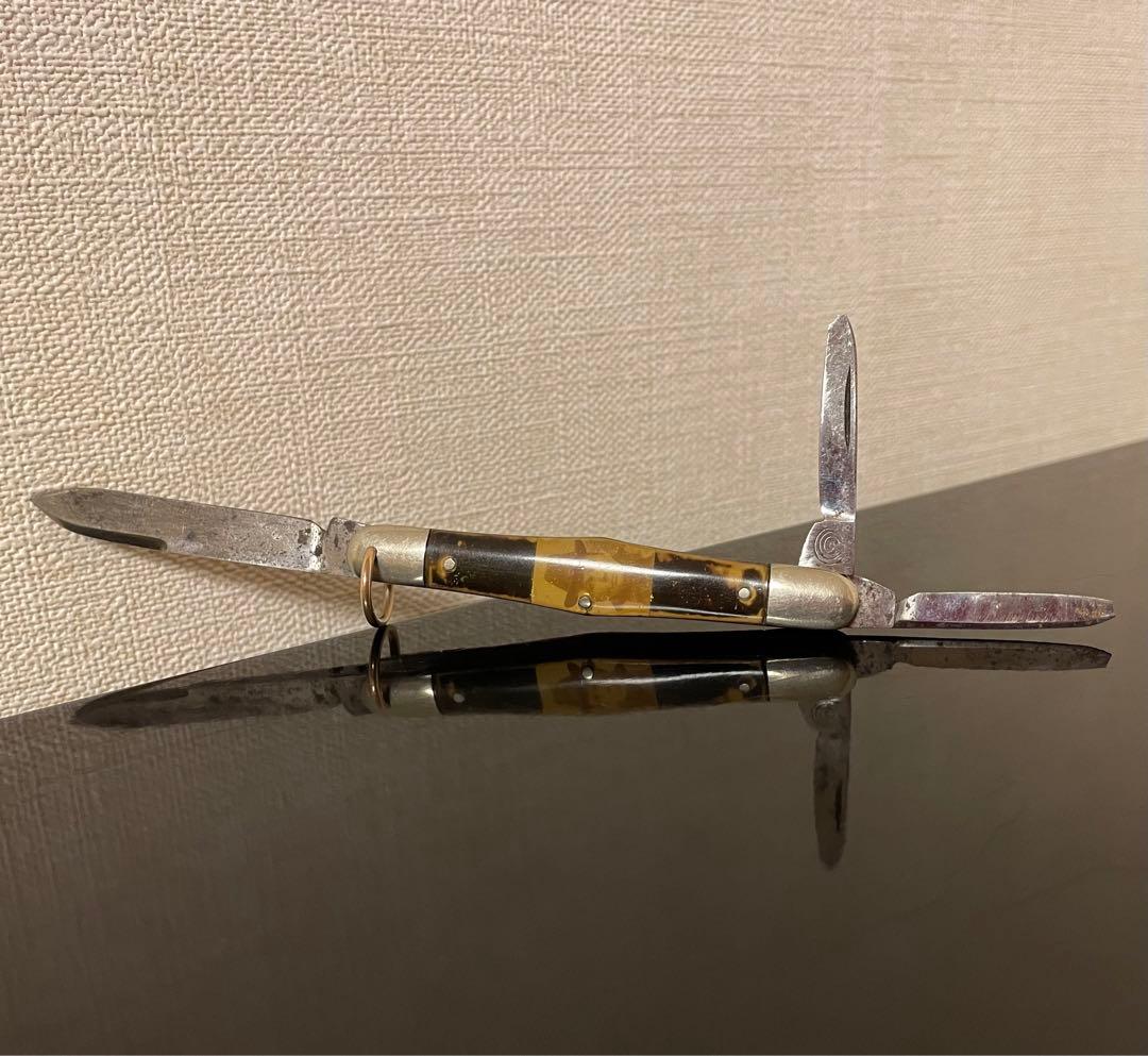 アンティークナイフ　カントンカトラリー社　3ブレイド　写真付きセルロイドハンドル
