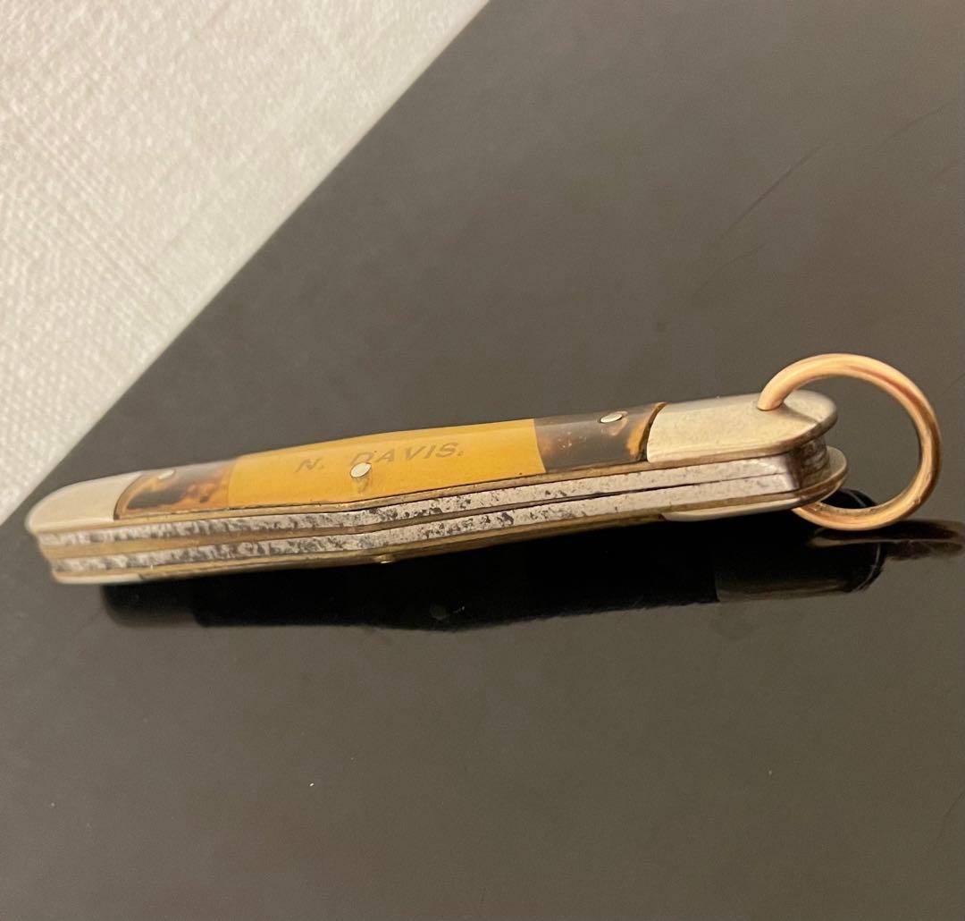 アンティークナイフ　カントンカトラリー社　3ブレイド　写真付きセルロイドハンドル