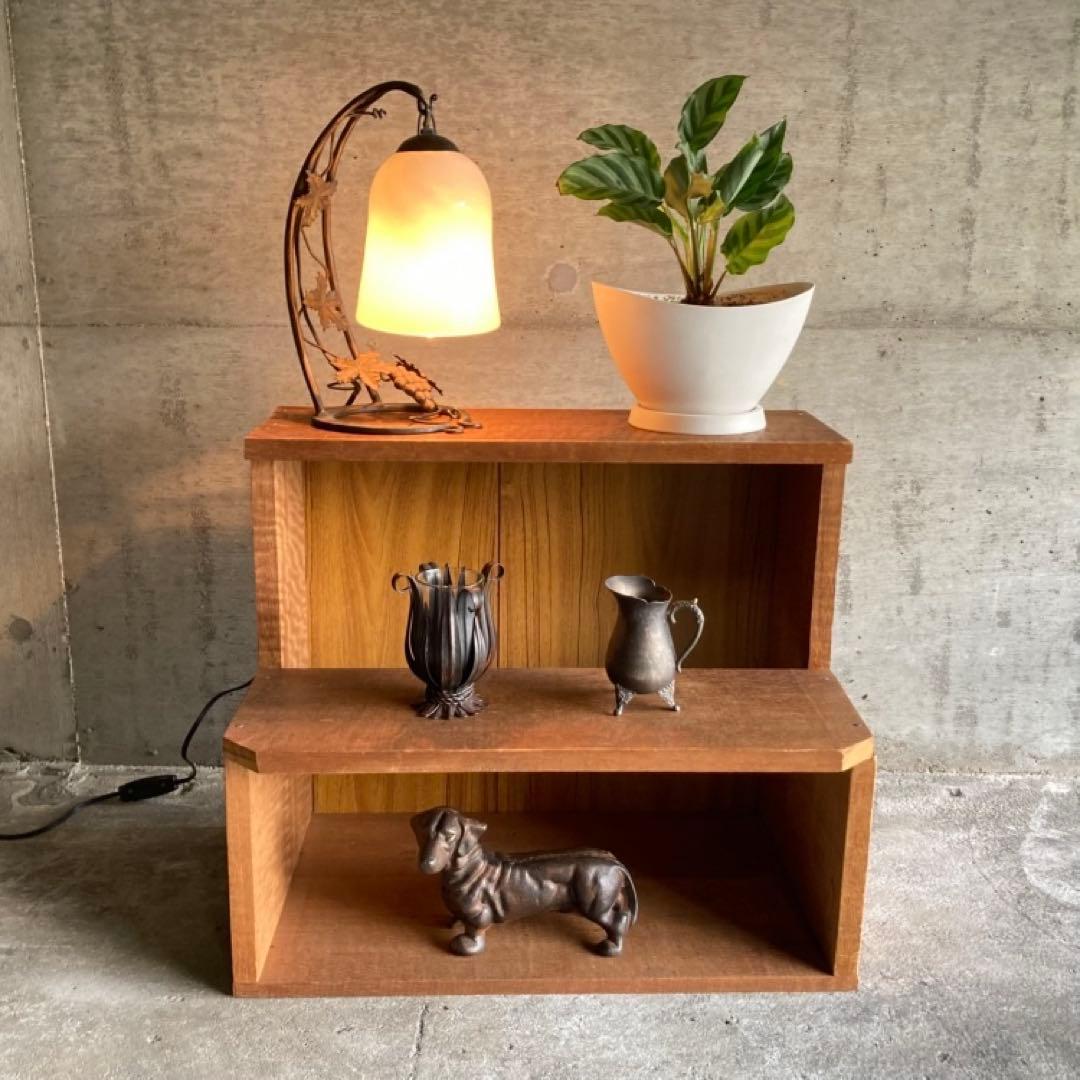 木製 ラック キャビネット 飾り棚 置物台 花台 踏み台 2段 シャビー レトロ