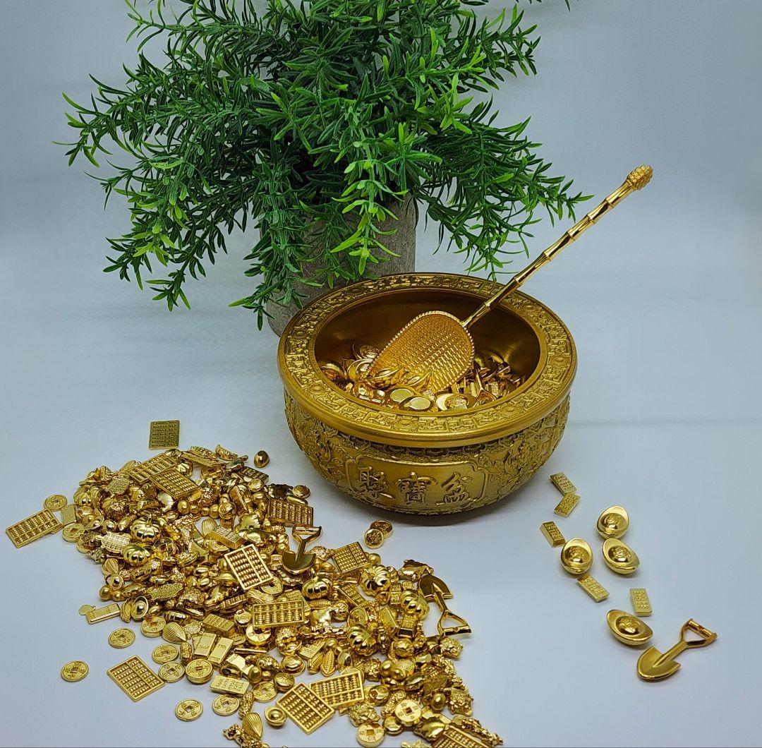【金運爆上げ】真鍮製 開運風水アイテム一式／元宝・金塊・銭・そろばんアバカス付き
