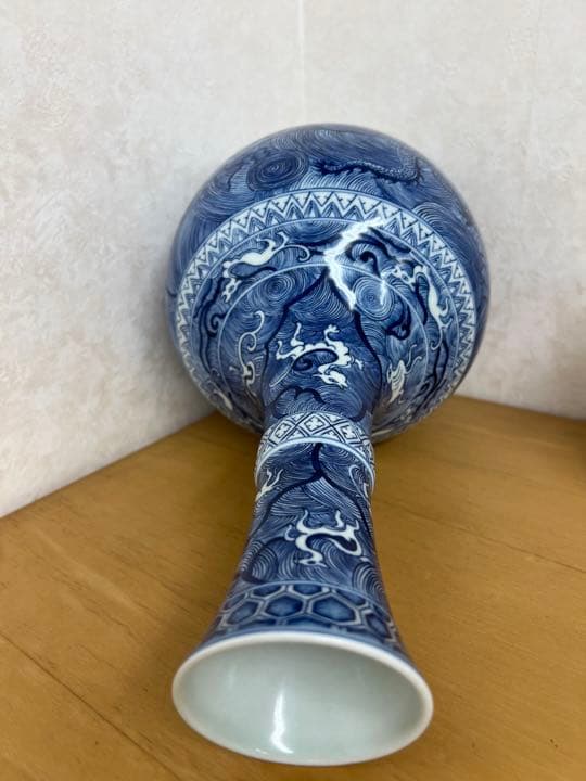 中国清雍正年製銘海水龍紋瓶官窯　唐物アンティーク古美術品江戸骨董コレクション青磁