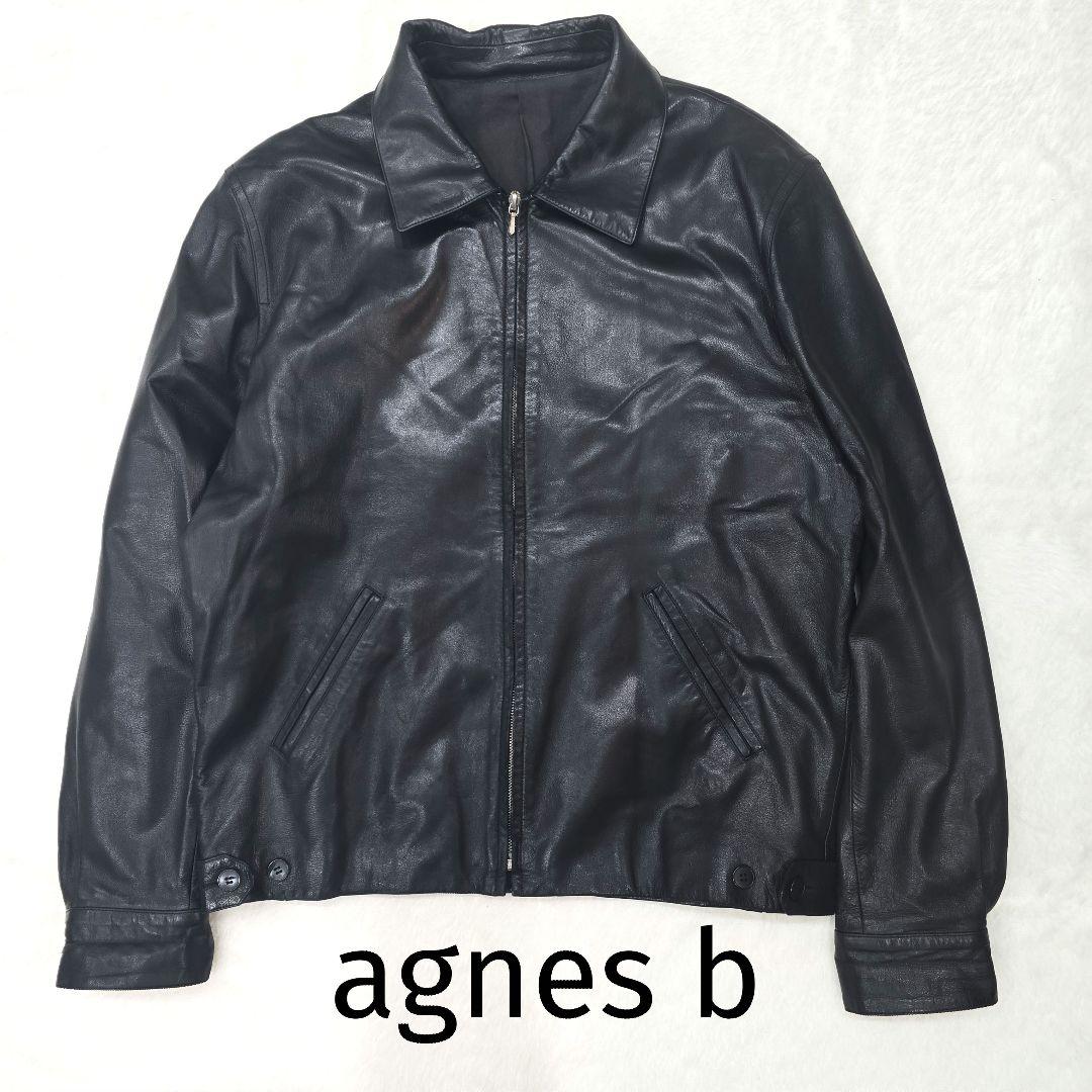 agnes b. リアルレザー シングルライダースジャケット ブラック
