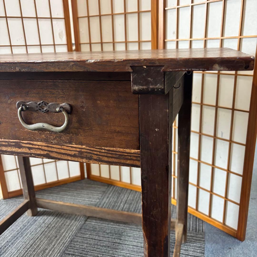 木製作業机 引き出し2つ付き アンティーク テーブル デスク 昭和レトロ