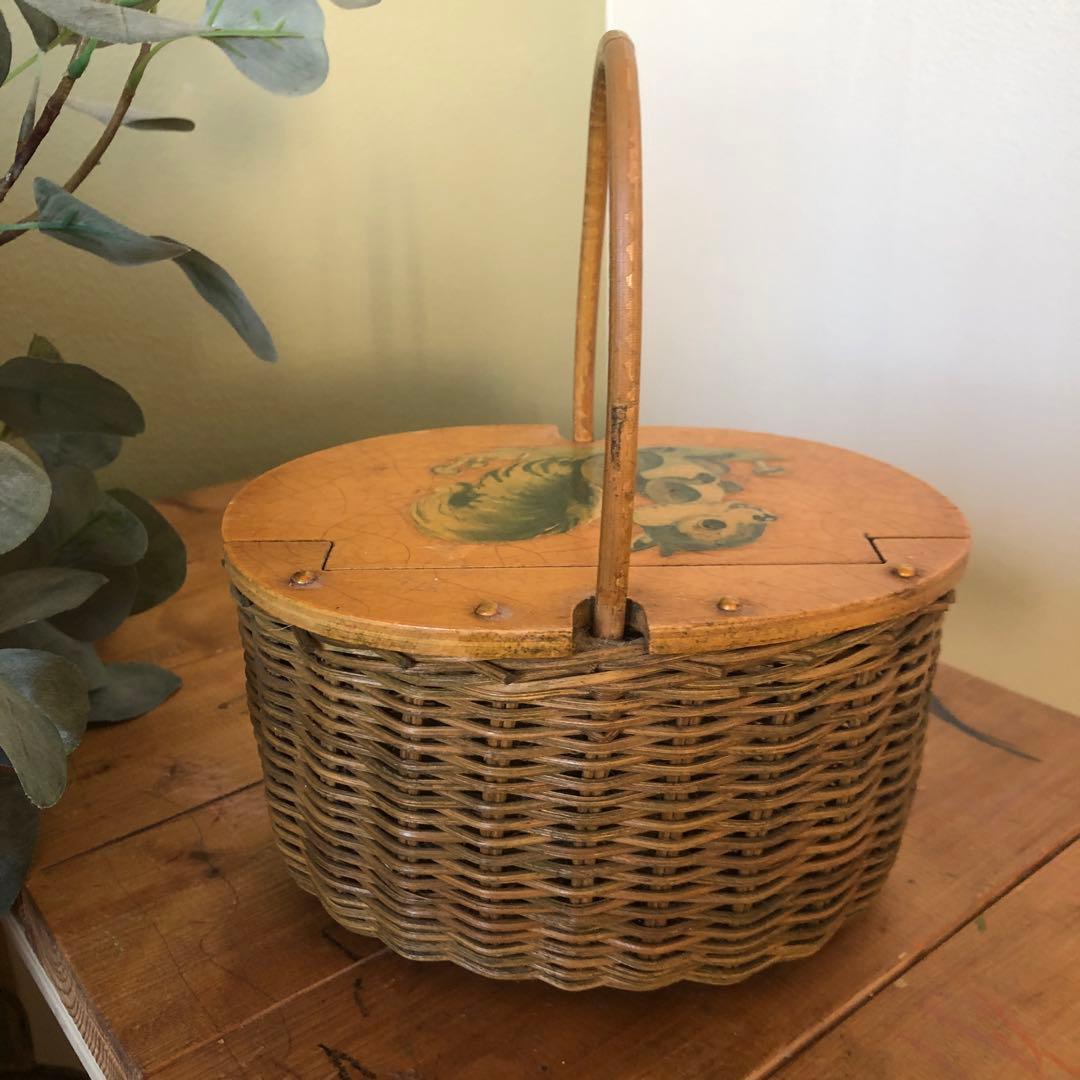 アンティーク　籠　カゴ　籐