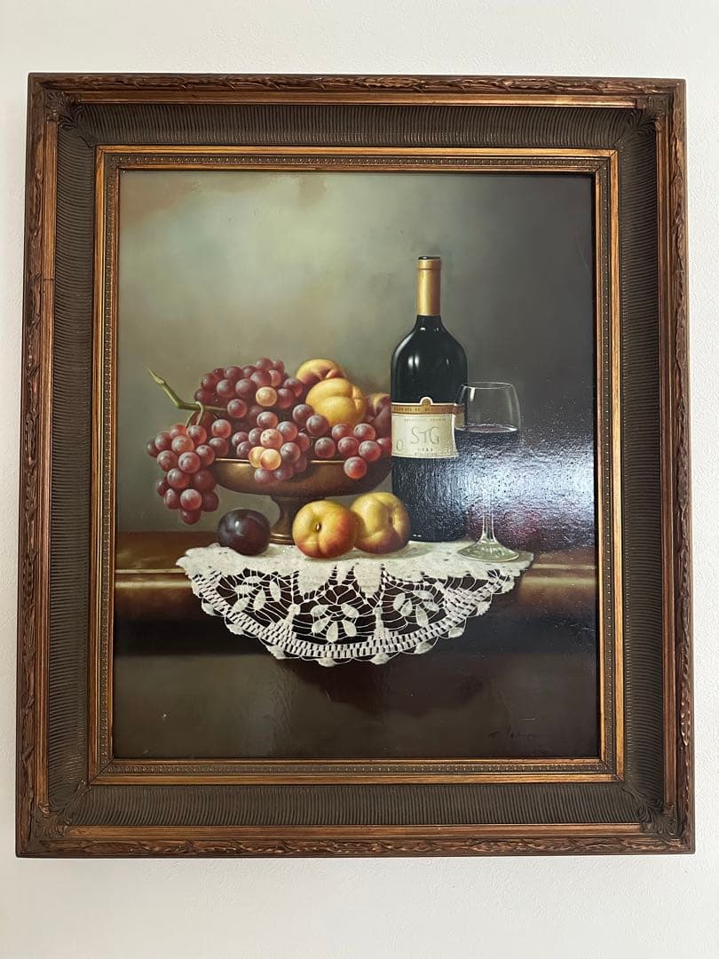 パリ画廊購入 大型油彩画 サイン入 額縁付 高級インテリア絵画