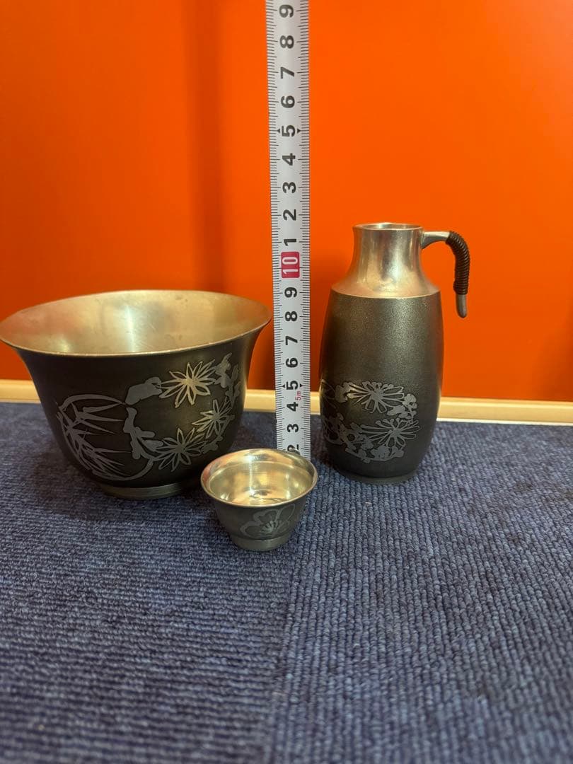 1854  本錫　酒器セット　徳利2客　猪口5客　ボウル1客