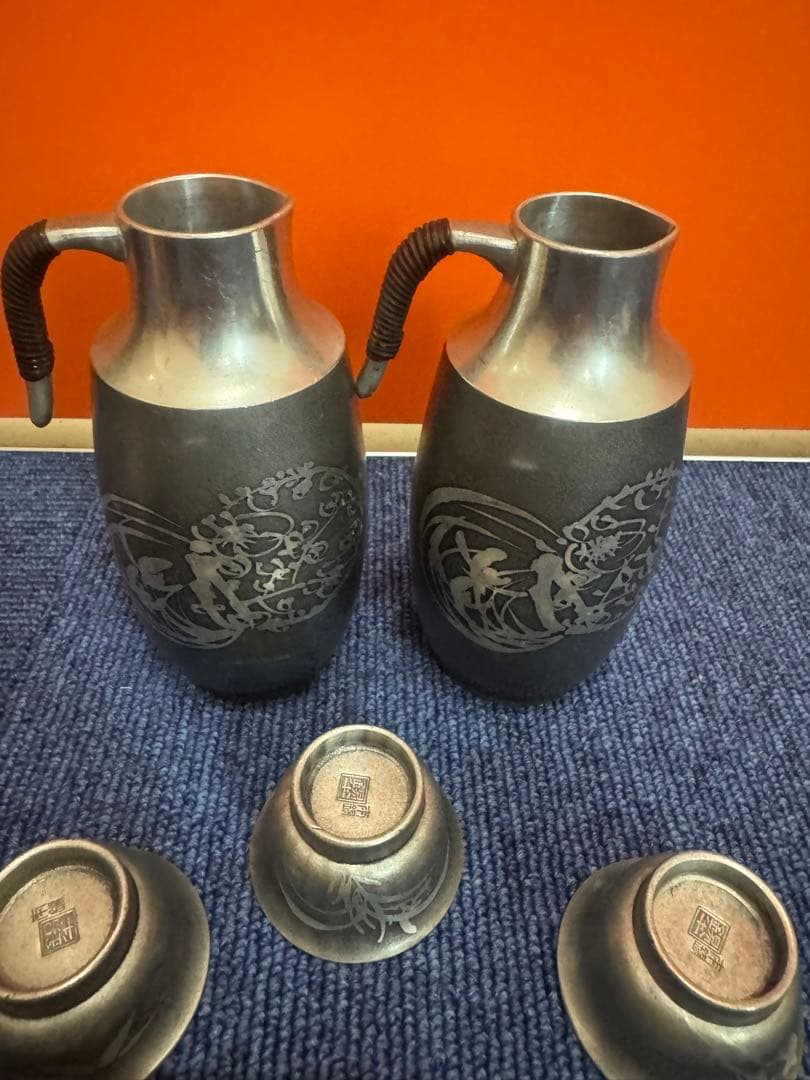 1854  本錫　酒器セット　徳利2客　猪口5客　ボウル1客