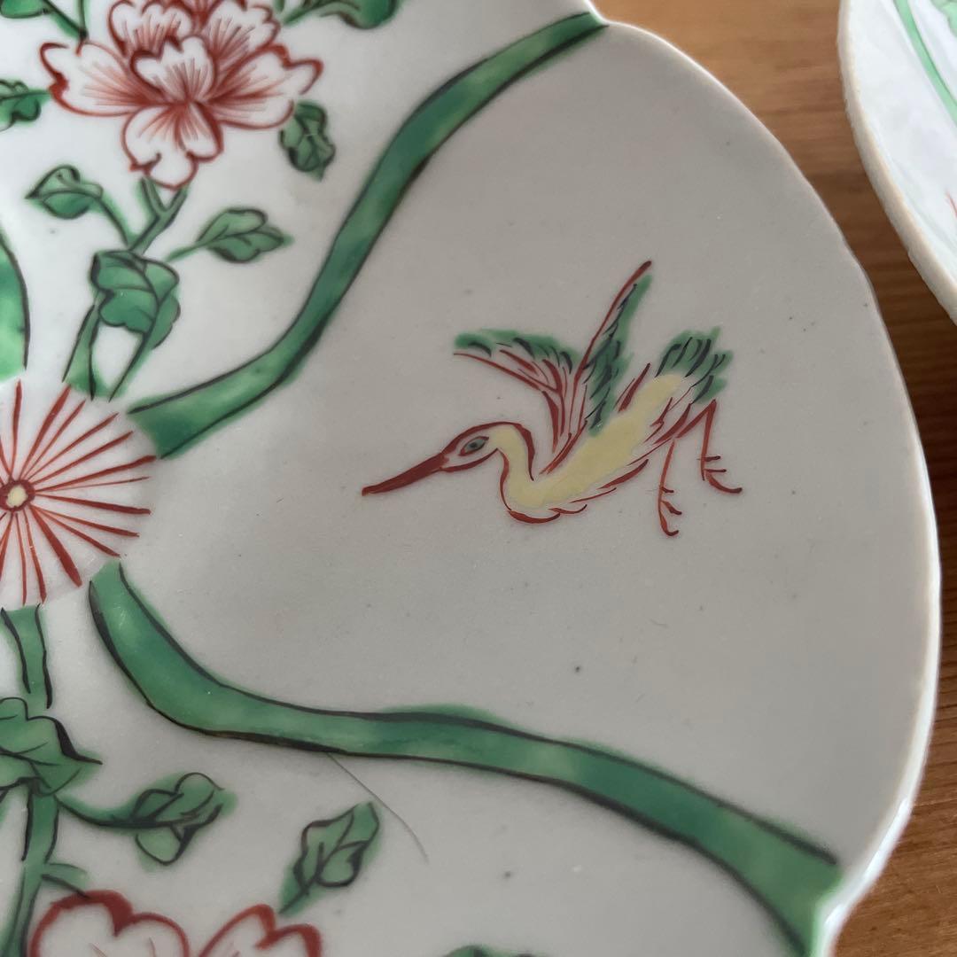 廣野俊彦　五彩花鳥絵輪花皿　南京色絵写　2客　定価33,000円