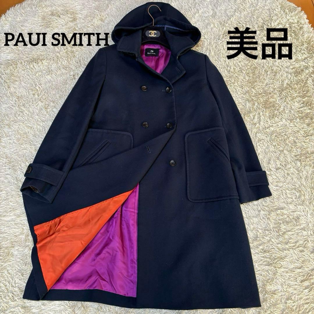美品✨　ポールスミス　フード　ダブル　コート　ネイビー　大きいサイズ　42