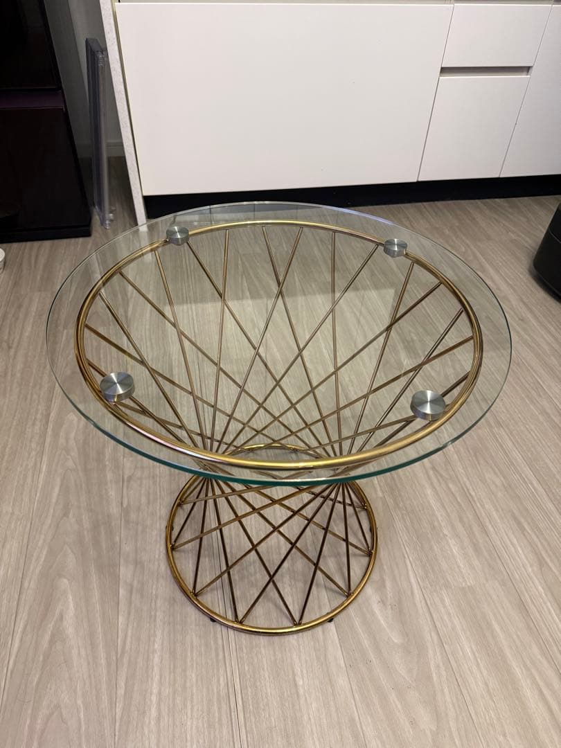 マリア サイドテーブル クリア×ゴールド φ500