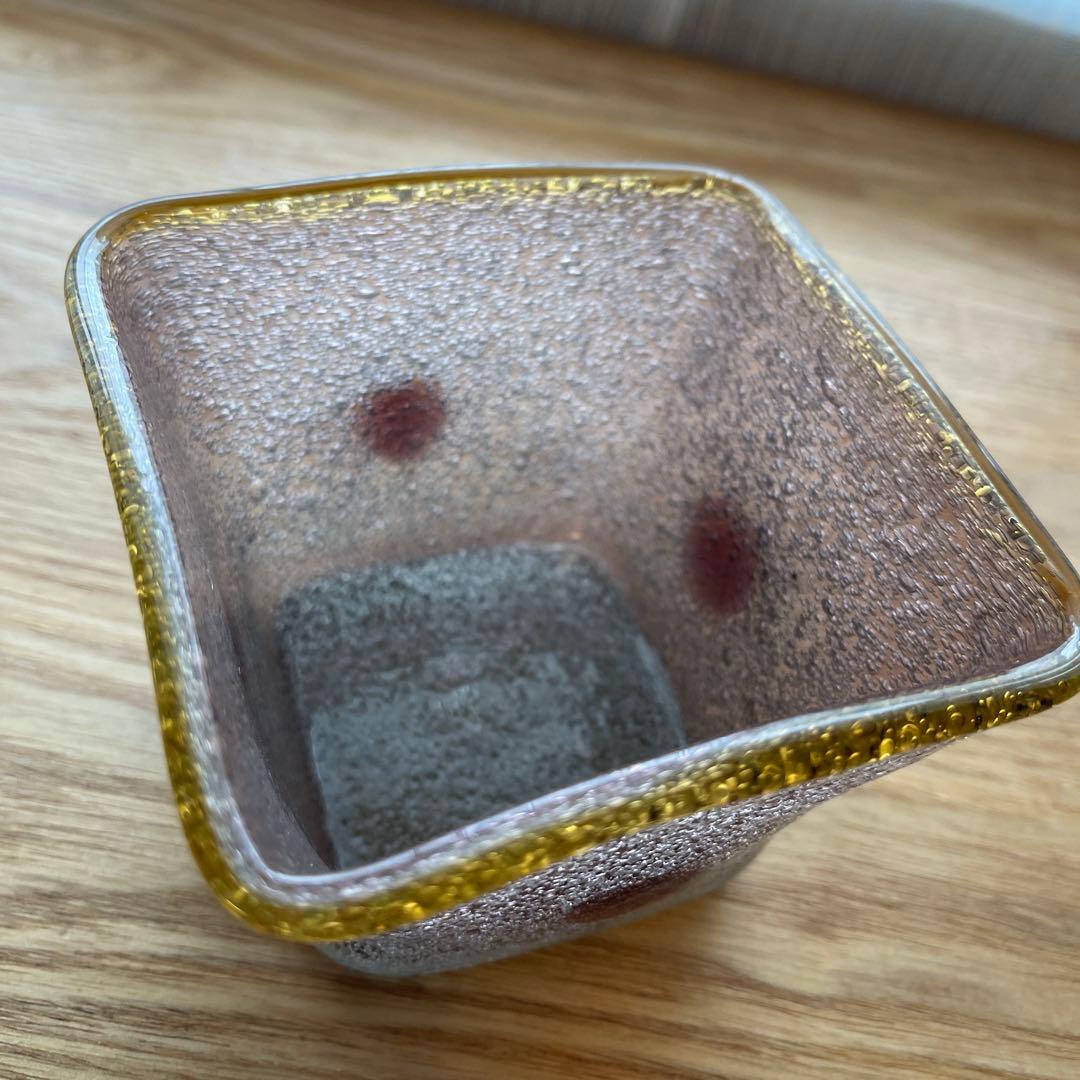 琉球ガラス　現代の名工　稲嶺盛吉　 四角　向付　小鉢 泡ガラス