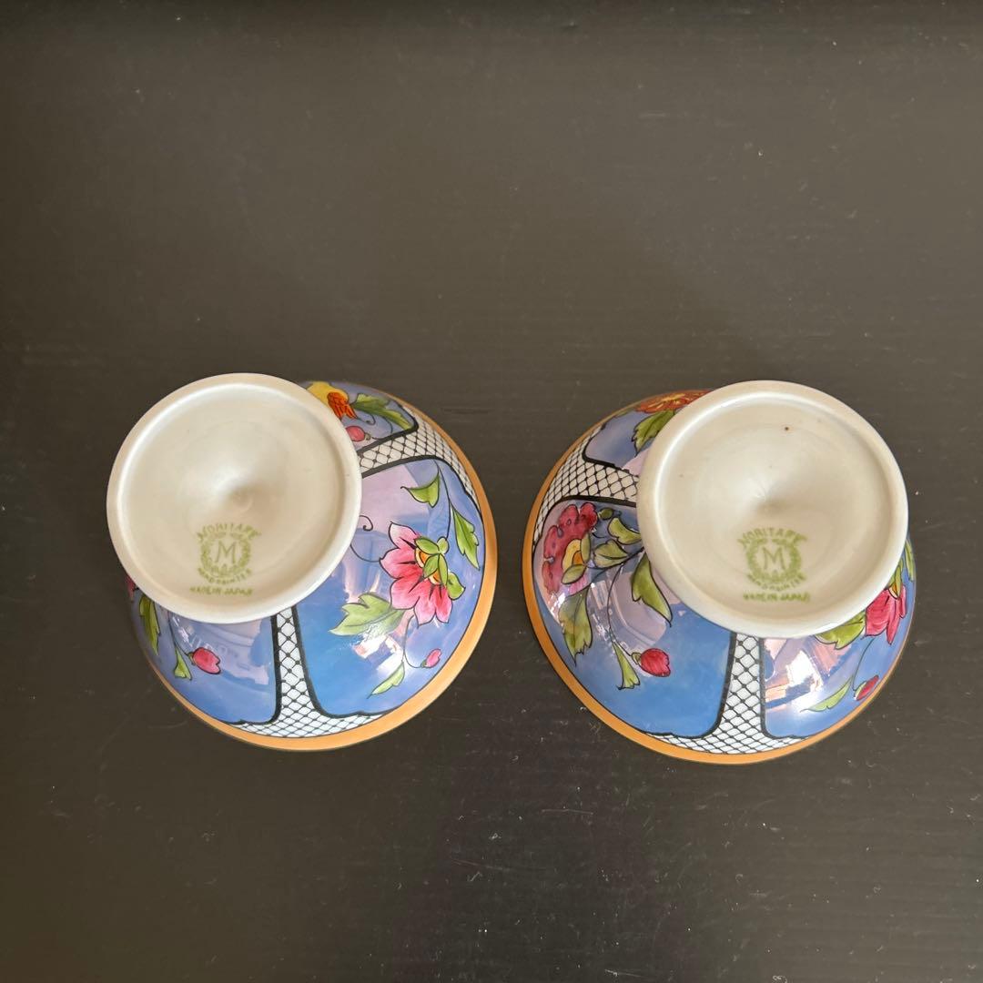 オールドノリタケ　ラスター彩 バード&フラワー図　カップ2客