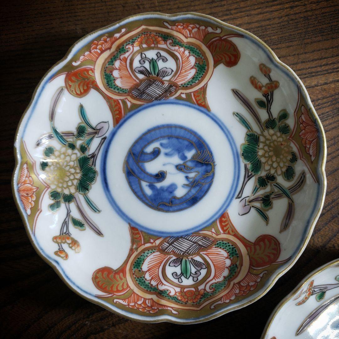 錦手　色絵　古伊万里　龍　江戸　上手物　花文様　菊文様　5枚セット