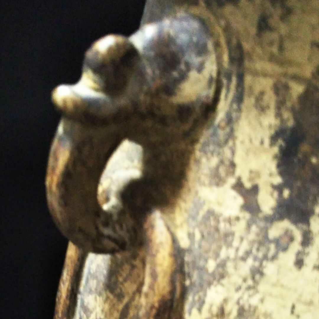 ※中国古美術/黃泥松鶴紋隻龍耳瓶/