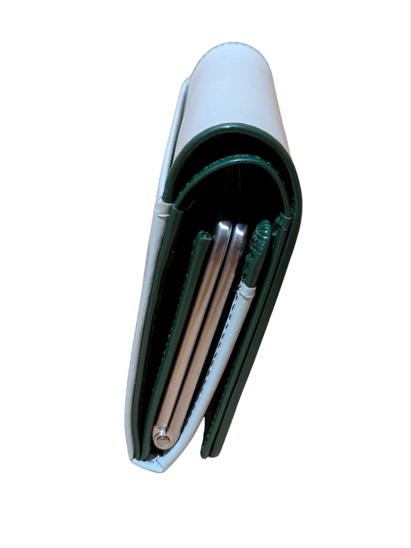 【未使用】アニエスベー　二つ折り　財布　がま口　グリーン　グレー　バイカラー