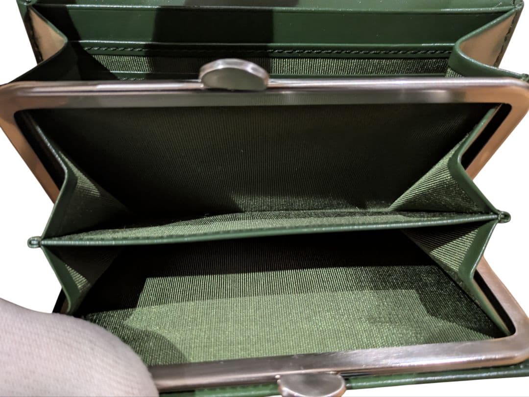 【未使用】アニエスベー　二つ折り　財布　がま口　グリーン　グレー　バイカラー