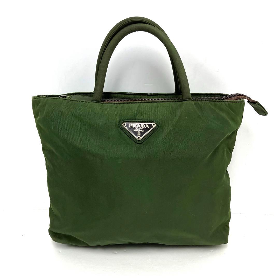 大人気☆PRADA☆プラダ☆ハンドバッグ☆三角プレート☆ナイロン☆ダークグリーン