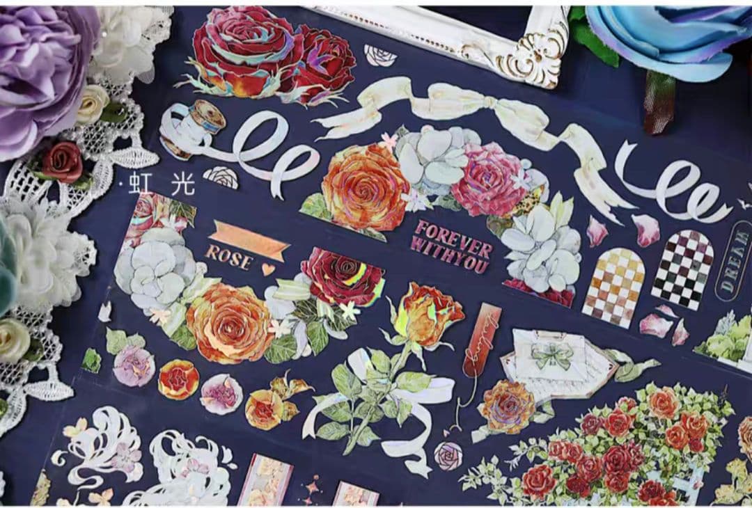 巻売 495★ 海外 マスキングテープ マステ PET 装飾 花 虹光