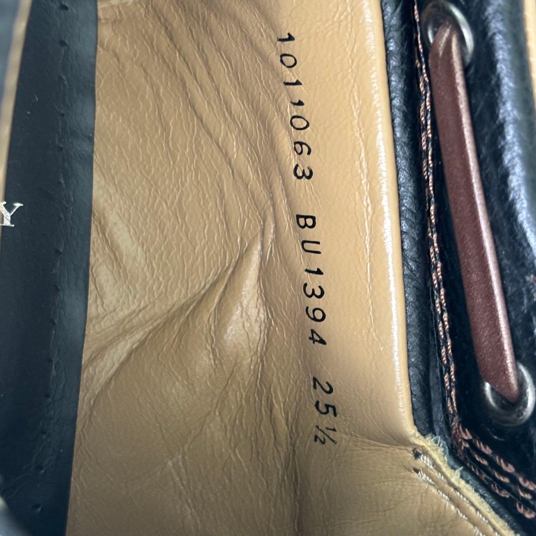 バーバリーロンドン デッキシューズ ネイビー レザー シボ革