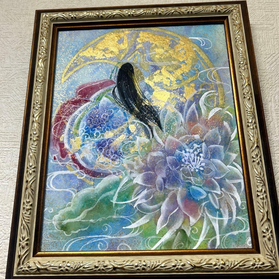 金箔使用 吉祥日本画 「月下美人　月の御殿」