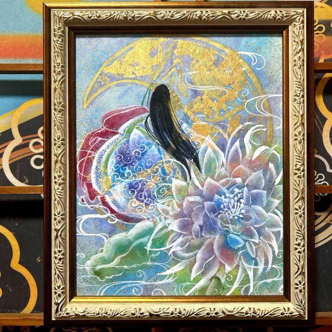 金箔使用 吉祥日本画 「月下美人　月の御殿」