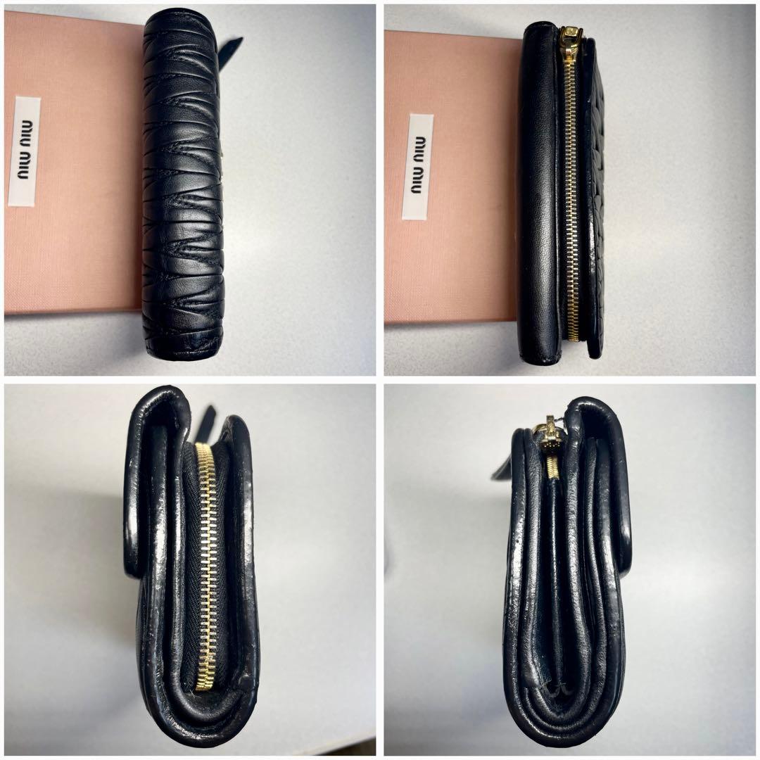 A*3様 美品✨MIU MIU 三つ折り財布 マテラッセ ゴールドロゴ ビジュー