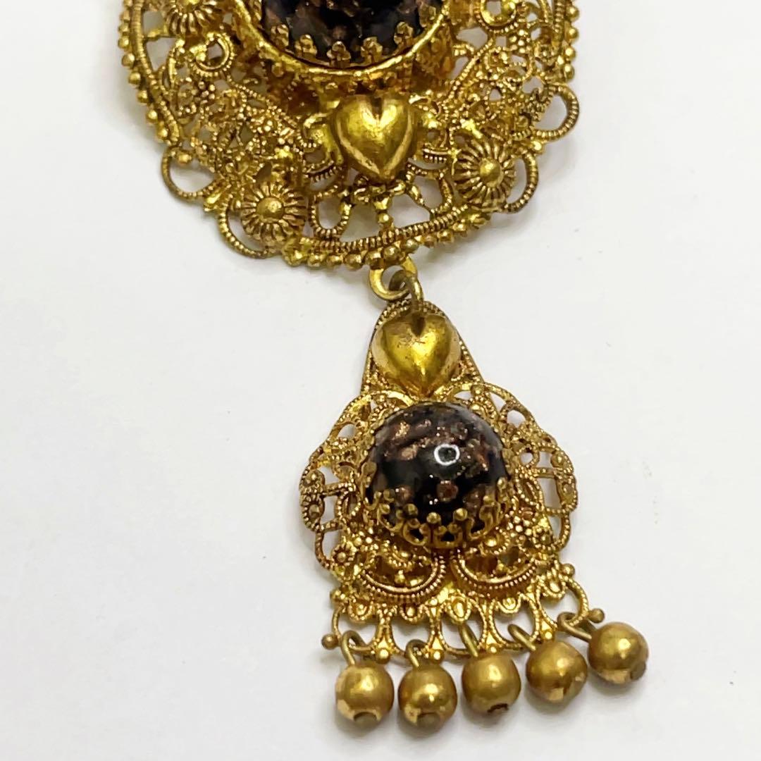 W.GERMANY 天然石 ヴィンテージ ロング ブローチ 西ドイツ製 揺れる