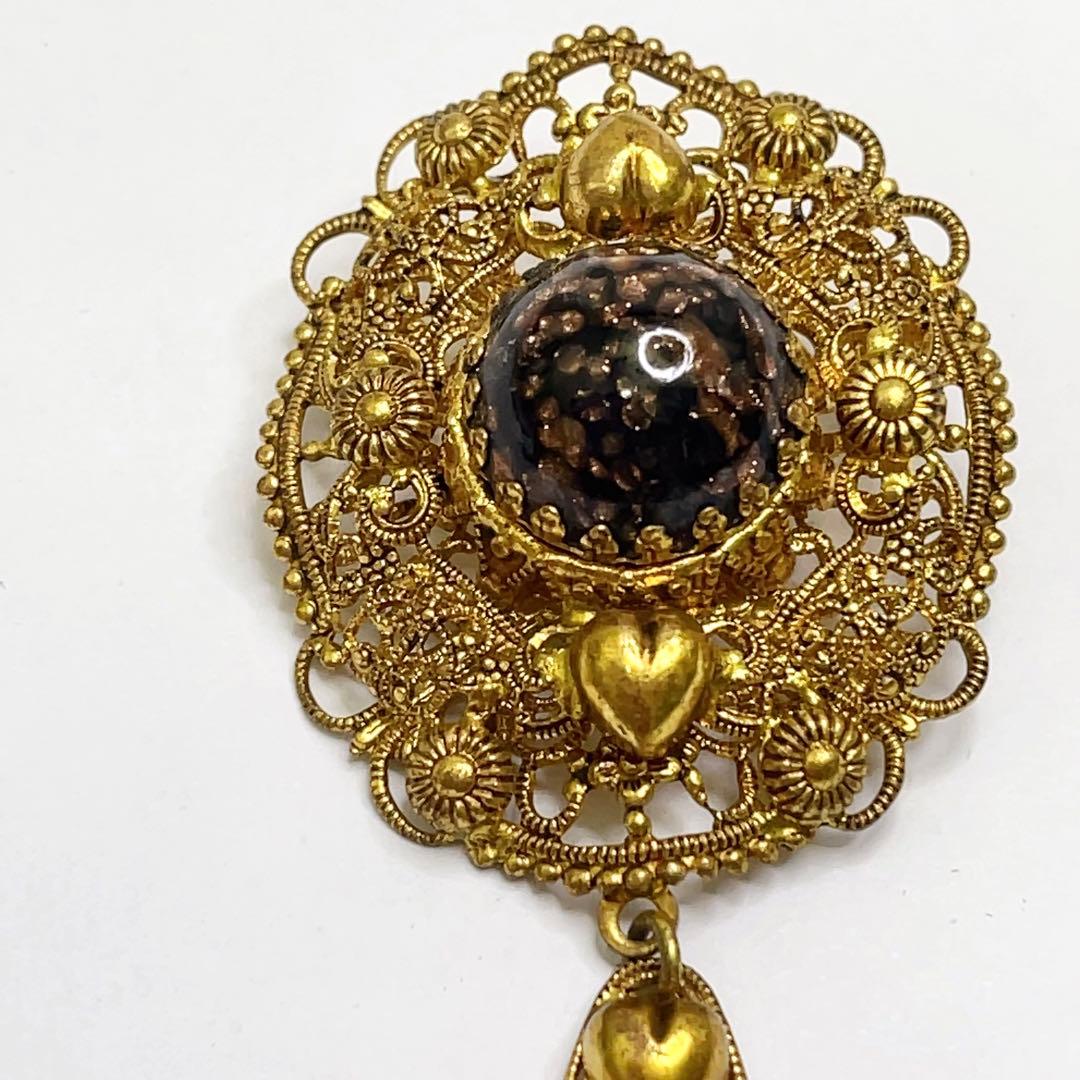 W.GERMANY 天然石 ヴィンテージ ロング ブローチ 西ドイツ製 揺れる