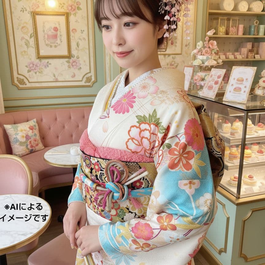 セール中！　367.可愛い振袖7点セット　正絹　フルセット　成人式