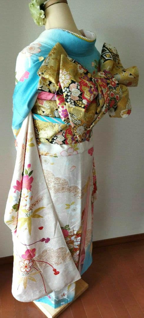 セール中！　367.可愛い振袖7点セット　正絹　フルセット　成人式