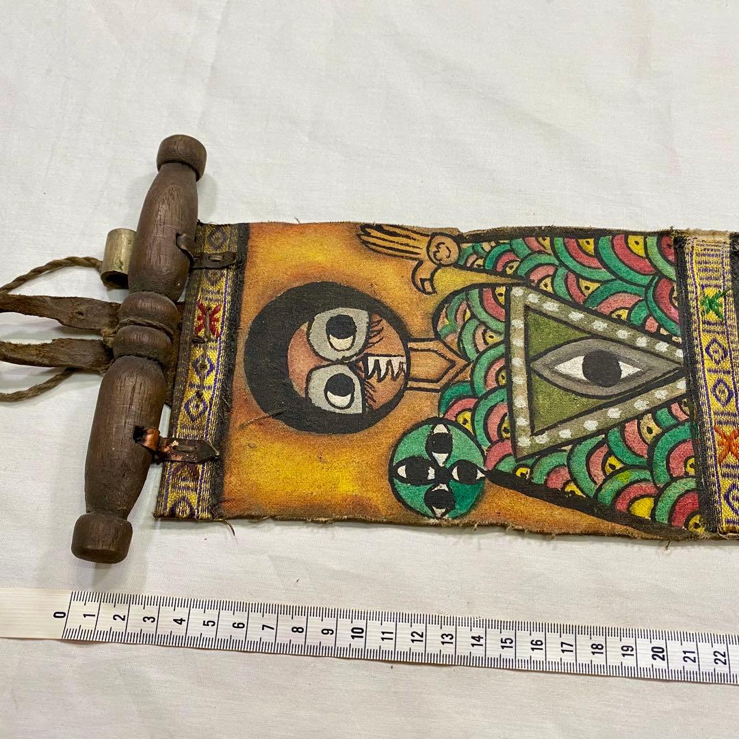 エチオピア製　正教画　手描き　皮製　巻物　アート　骨董品　掛け軸