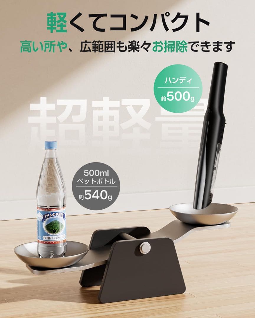 45KPa超強吸引！0.5kg超軽量 コードレス掃除機 45分