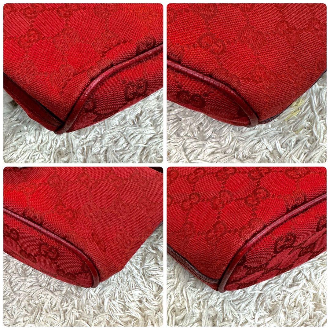 【美品】 GUCCI アクセサリーポーチ キャンバス 赤 GG柄