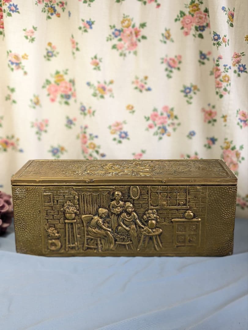 イギリス アンティーク 真鍮板張り　木製　ボックス 35.6cm